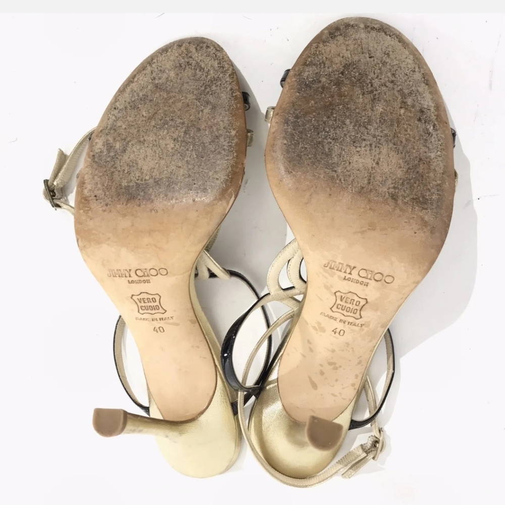 SOLD SOLD SOLD Jimmy Choo Metallic Gold Black Heels Sandals Size 40 9 - Picture 7 of 9